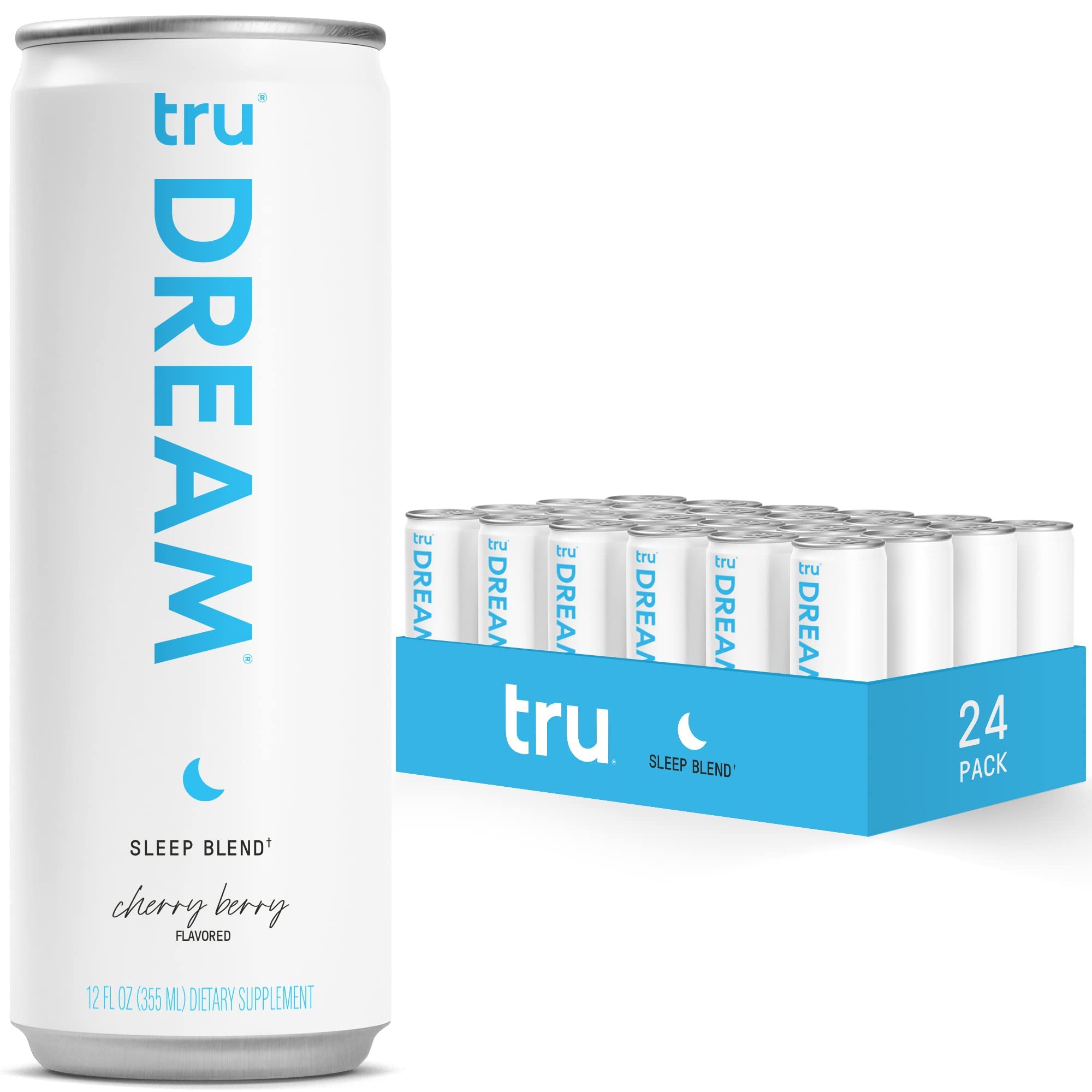 Tru Dream Sparkling Water, Calm Blend Drinks with Liquid Melatonin, Gaba, and 5htp, Cherry Berry Flavored, 12 oz (Pack of 12)