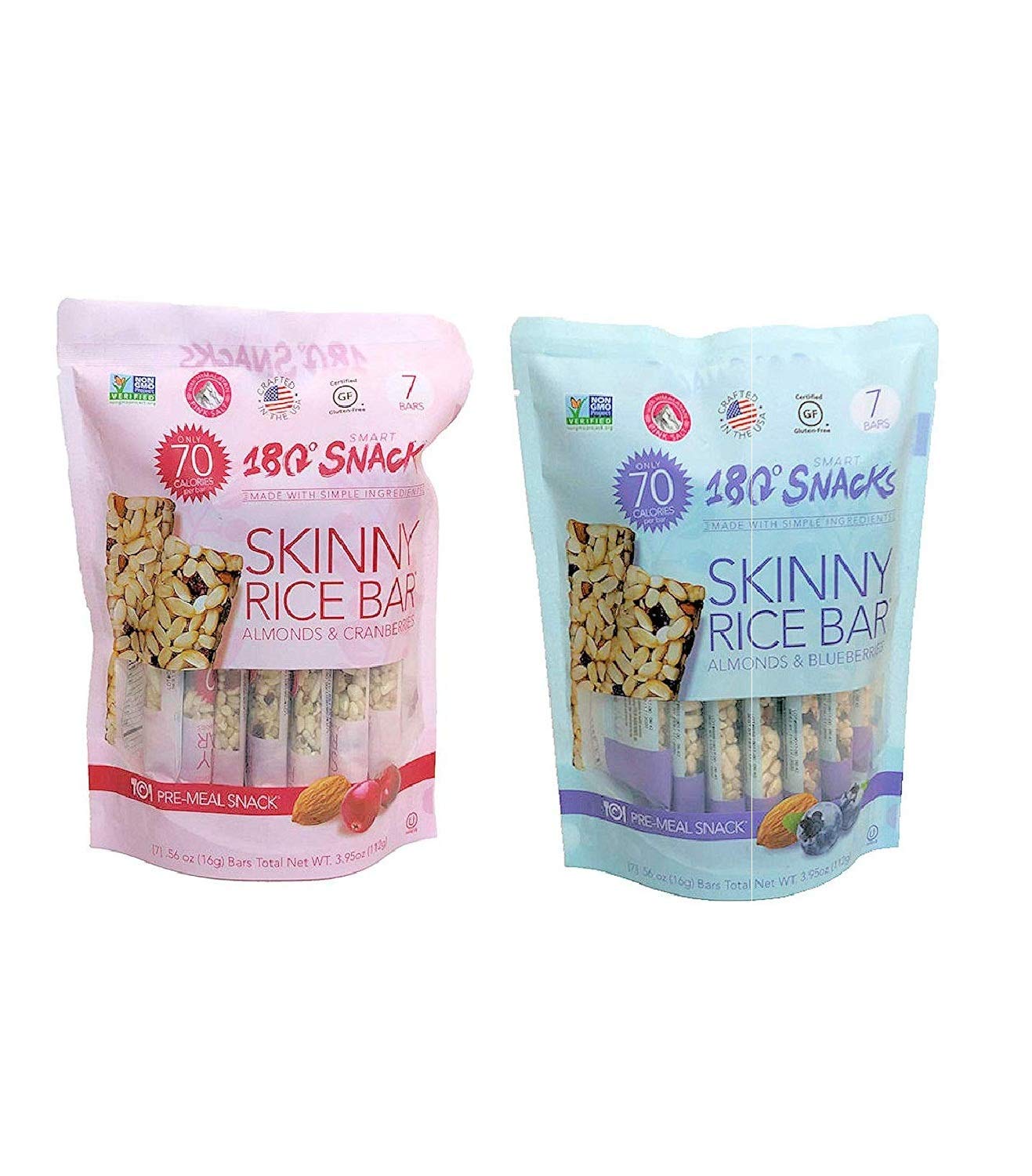 180 Snacks Pre-Meal Snack Skinny Rice Bar with Himalayan Salt 1 Pack,  3.22oz (Blueberry