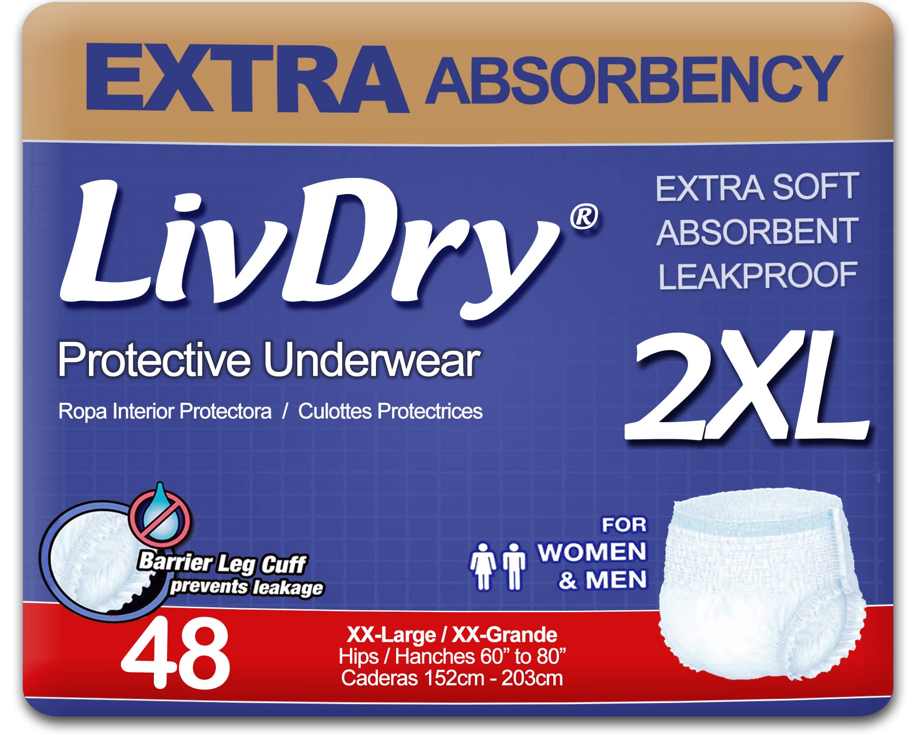 LivDry Adult XXL Incontinence Underwear, Extra Comfort Absorbency
