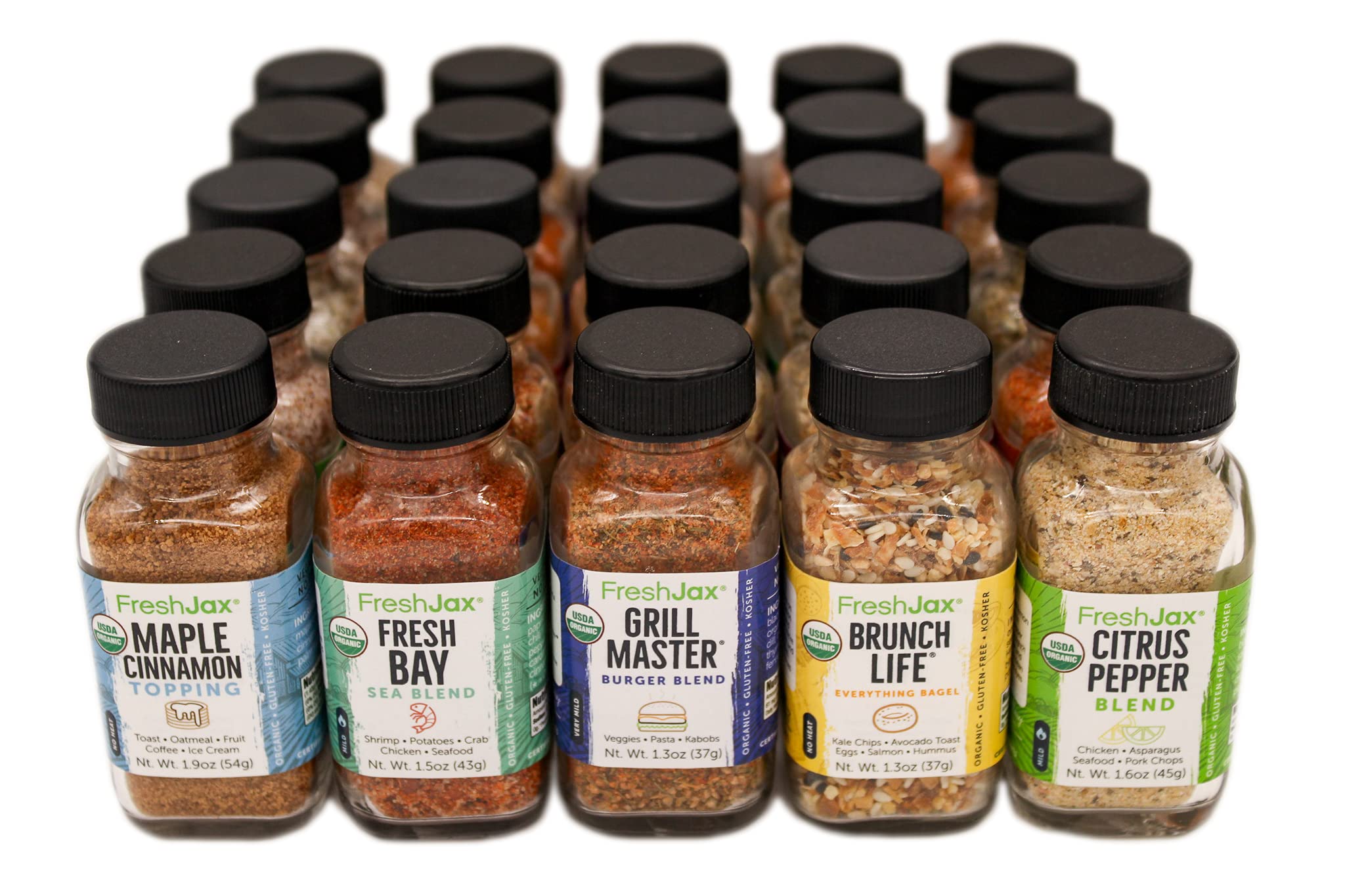 Freshjax Gourmet Organic Seasonings and Spices, Premium Collection, Variety Spice Jar Gift Set (25 Spice Blend Set)