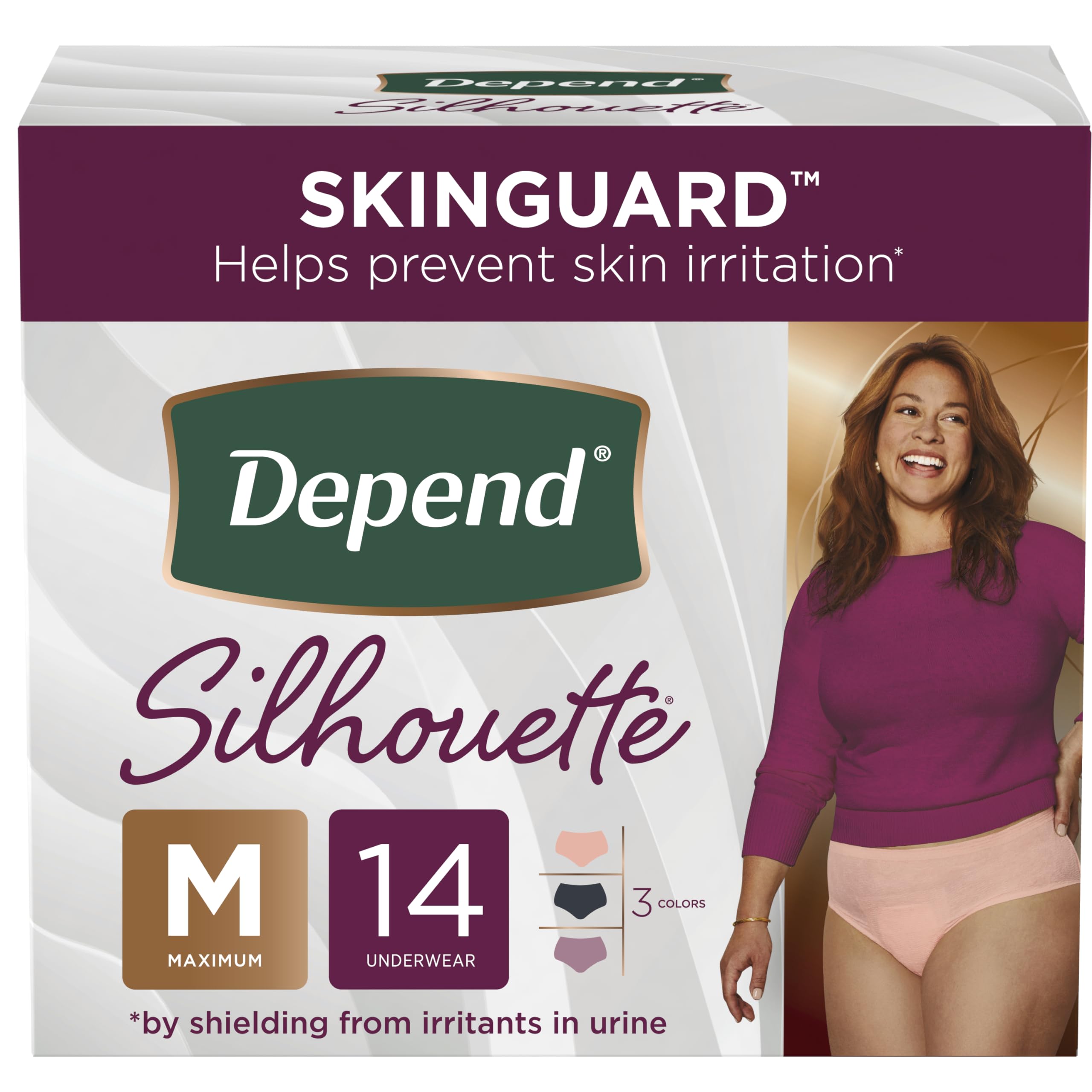 Depend Silhouette Adult Incontinence and Postpartum Underwear for Women,  Medium, 