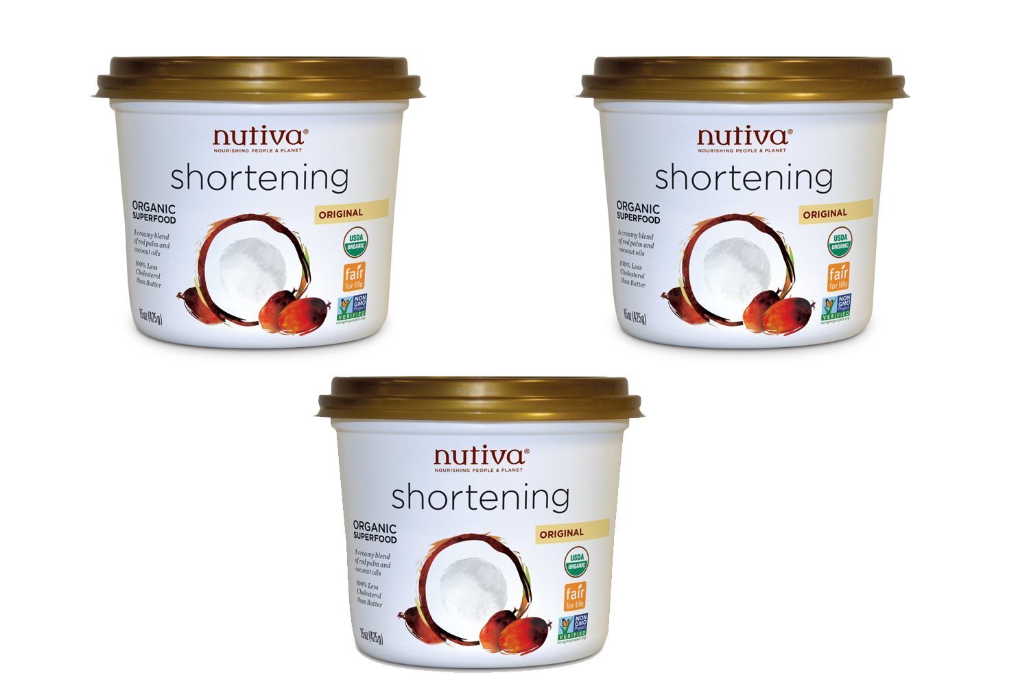 Nutiva Red Palm Shortening Organic Superfood, 15 Ounce [3 Pack] 