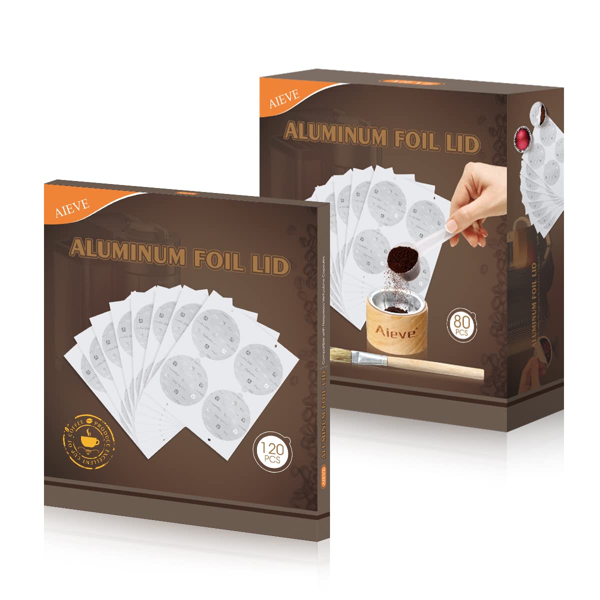 Aieve Reusable Vertuo Capsule Kit Compatible with Nespresso Pods Vertuo  Include 80 pcs Aluminum Foil Seals Lid, Pod Holder, Coffee Spoon and Lid