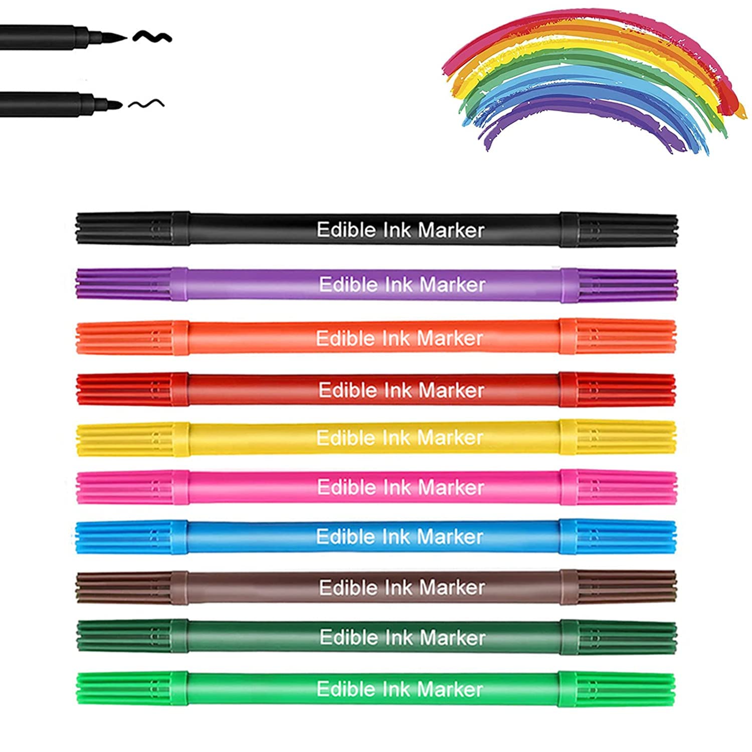 Edible Markers, 10pc Edible Pens, Double Tips Edible Paint, Edible Markers for Cookies, Food Grade Paint Food Coloring Pens for DIY Fondant Cakes