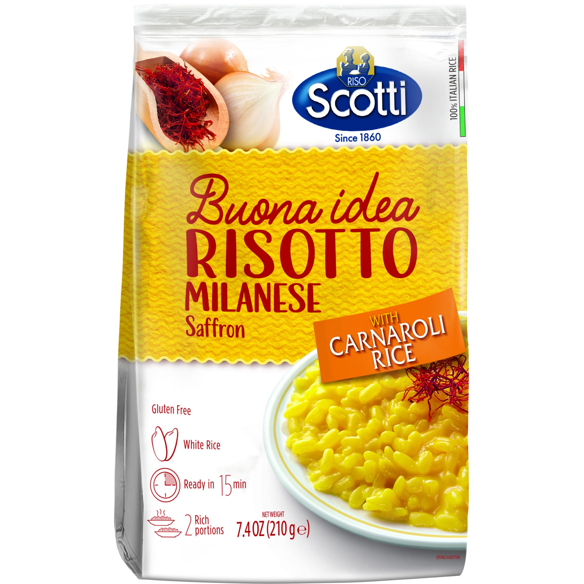 Milanese with Saffron, Riso Scotti, Carnaroli Rice, Easy to Cook, Italian  Risotto, Just add water, Includes Instructions 7.4 oz, 2-3 servings 